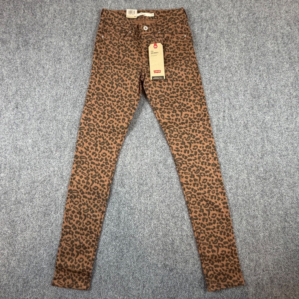 Levis 711 Skinny Hypersoft Sculpt Jeans Womens 24x30 Brown Leopard Animal Print